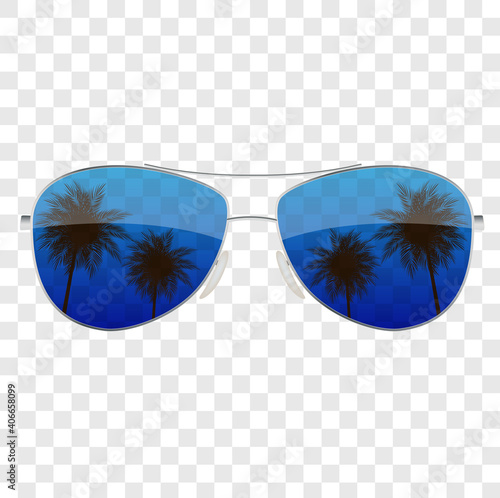 Realistic sun glasses with palm tree icon isolated on white transparent Vector Illustration EPS10