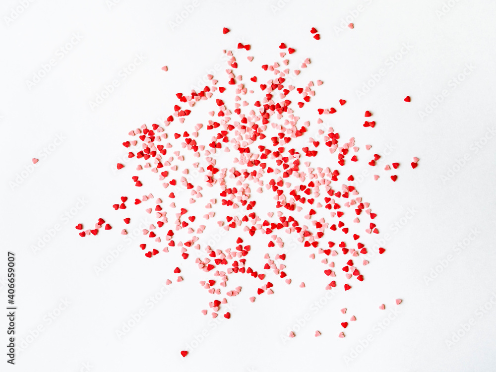 Red and pink sugar sprinkles dots and hearts Red and pink sugar sprinkles dots and hearts