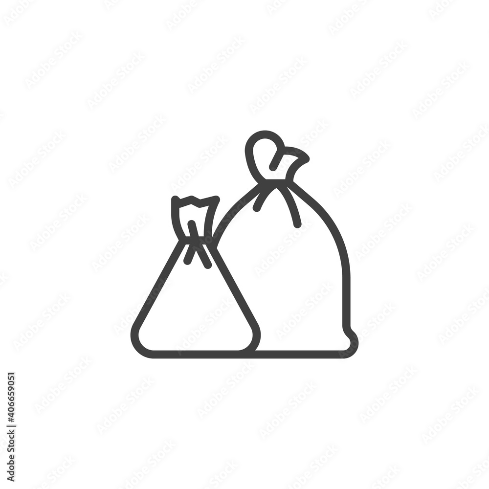 Porter successor never Two trash bags line icon. Waste linear style sign for mobile concept and  web design. Garbage bags outline vector icon. Symbol, logo illustration.  Vector graphics Stock Vector | Adobe Stock