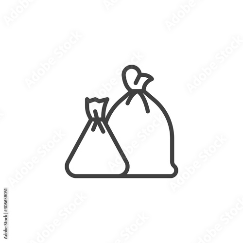 Two trash bags line icon. Waste linear style sign for mobile concept and web design. Garbage bags outline vector icon. Symbol, logo illustration. Vector graphics
