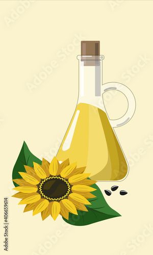 Sunflower oil in a bottle with sunflower seeds
