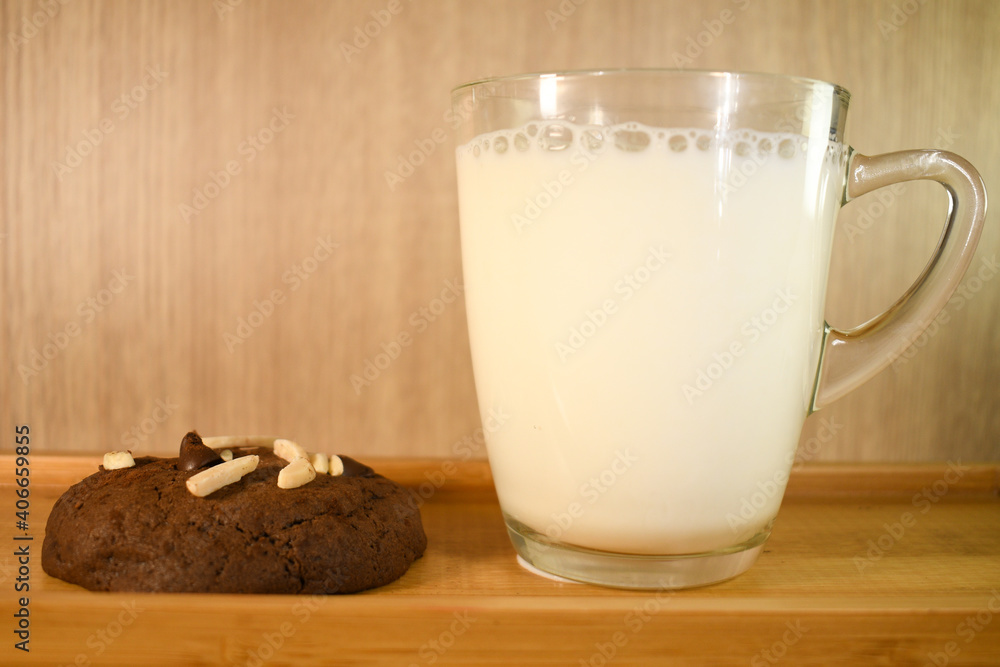 brownie double chocolate soft bake cookie with glass of white milk brownie double chocolate soft bake cookie with glass of white milk