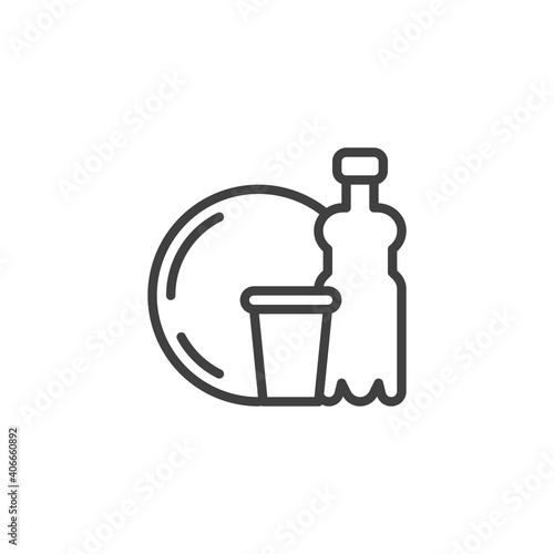 Plastic waste line icon. linear style sign for mobile concept and web design. Disposable tableware outline vector icon. Symbol, logo illustration. Vector graphics