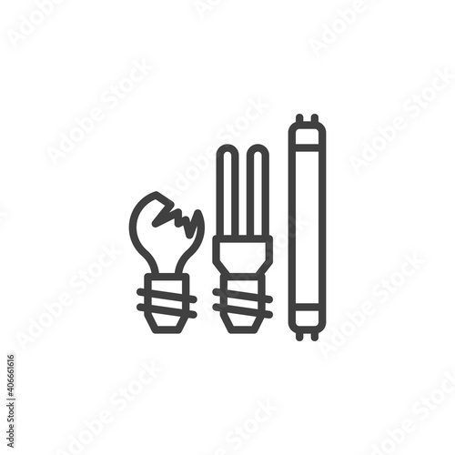 Fluorescent lamp waste line icon. linear style sign for mobile concept and web design. Hazardous waste sorting outline vector icon. Symbol, logo illustration. Vector graphics