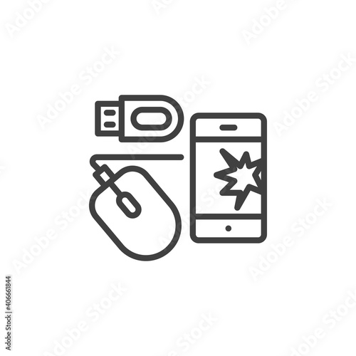 Electronic waste line icon. linear style sign for mobile concept and web design. E-waste outline vector icon. Symbol, logo illustration. Vector graphics