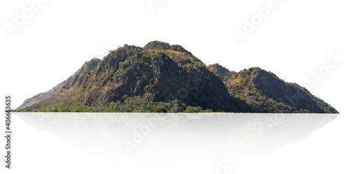 Photographie rock mountain hill with  green forest isolate on white background