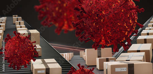 parcel packages and red vir...