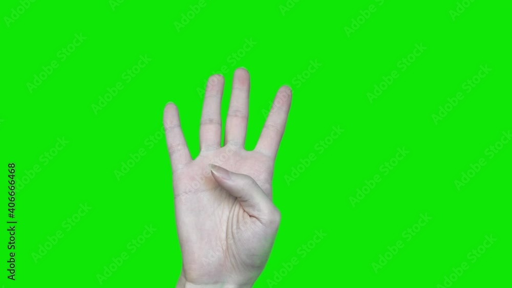 Number four finger sign. Green Chroma Key Background Number four finger sign. Green Chroma Key Background