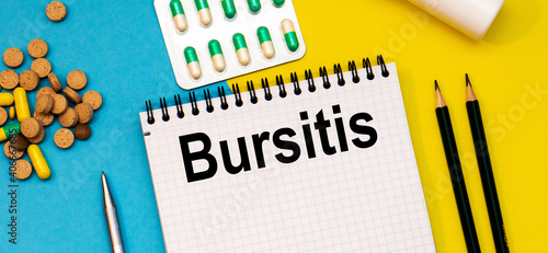 Treatment word, BURSITIS word with medical concepts and medical equipment photo