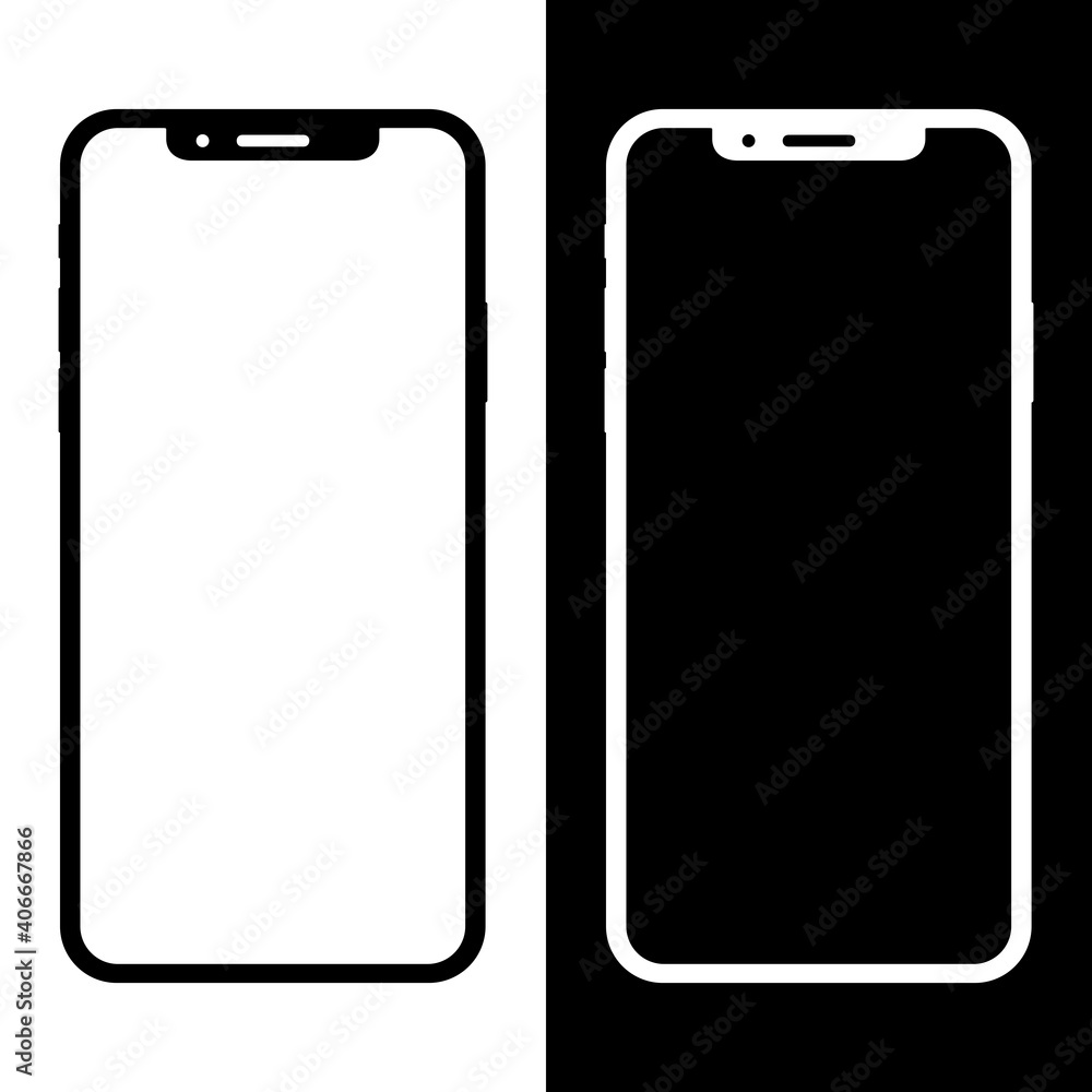 Isolated empty cell phone mockup. Phone mockup isolated on white and black background. Isolated empty cell phone mockup. Phone mockup isolated on white and black background.