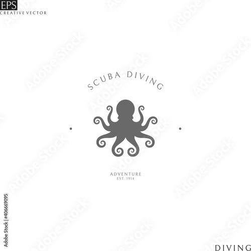 Scuba diving logo. Abstract octopus 