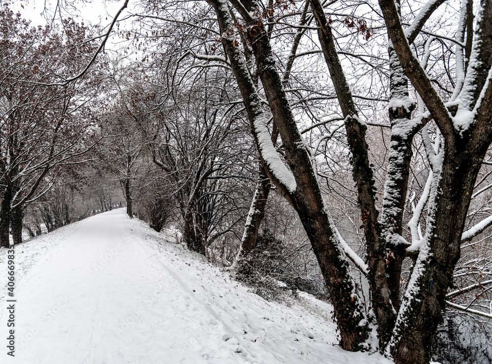 Fototapeta premium Winterlich verschneite Promenade