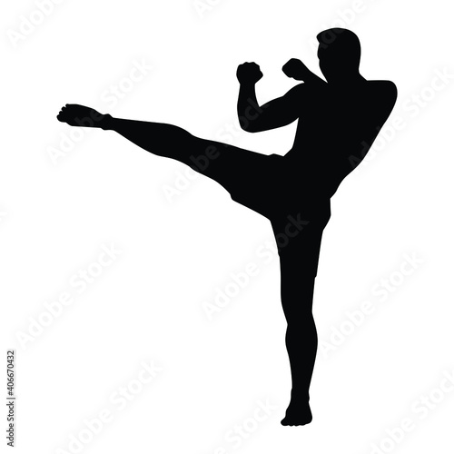 Muay Thai boxing man silhouette vector on white background
