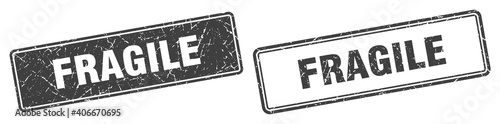 fragile stamp set. fragile square grunge sign