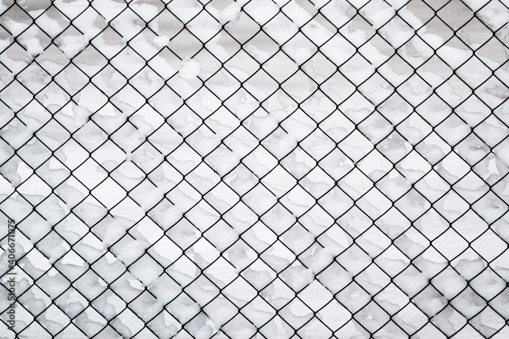 winter, iron mesh netting, all around in the snow winter, iron mesh netting, all around in the snow