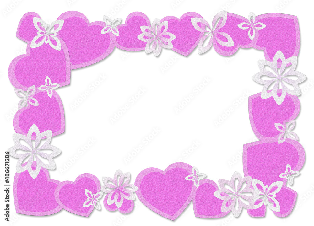 Decorative frame with flowers and hearts. Collection of holiday frames. The theme of love and romance. You can use it for postcards, drawings, and photos.