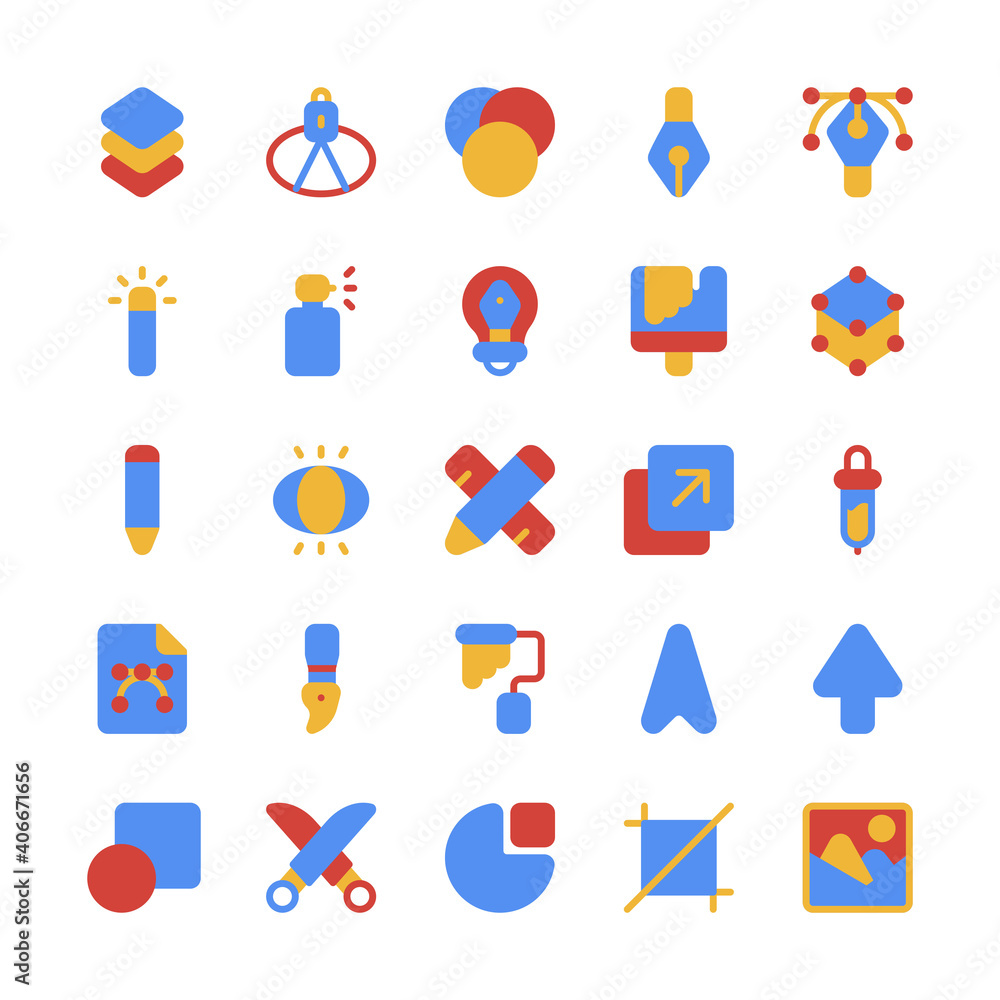 Set of Design, Designer, artwork flat style icon and illustration Set of Design, Designer, artwork flat style icon and illustration