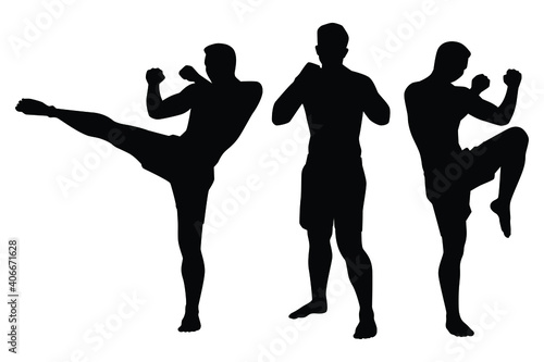 Set of Muay Thai boxing man silhouette vector on white background