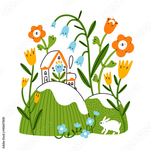 Easter mood, floral spring vector illustration