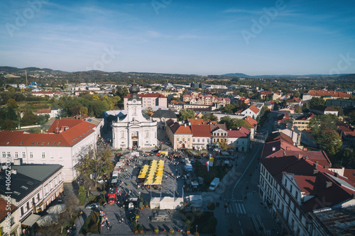 Food truck rally, fast food party in wadowice poland aerial drone photo photo