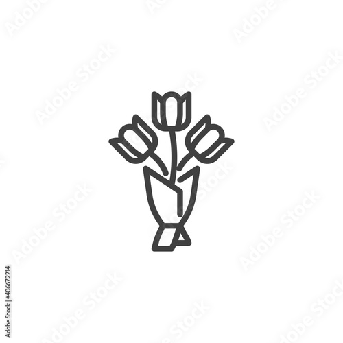 Wrapped flower bouquet line icon. linear style sign for mobile concept and web design. Flower bouquet outline vector icon. Symbol, logo illustration. Vector graphics