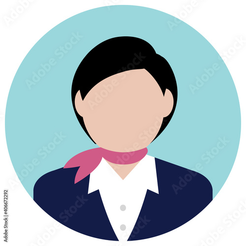 Circular worker avatar icon illustration (upper body) / stewardess, cabin attendant