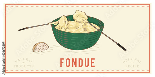 Cheese fondue illustration for menu