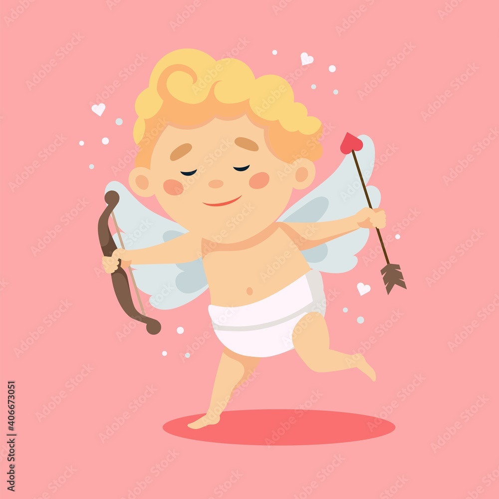 Cute cupid character. Happy Valentine's day vector illustration in cartoon style Cute cupid character. Happy Valentine's day vector illustration in cartoon style