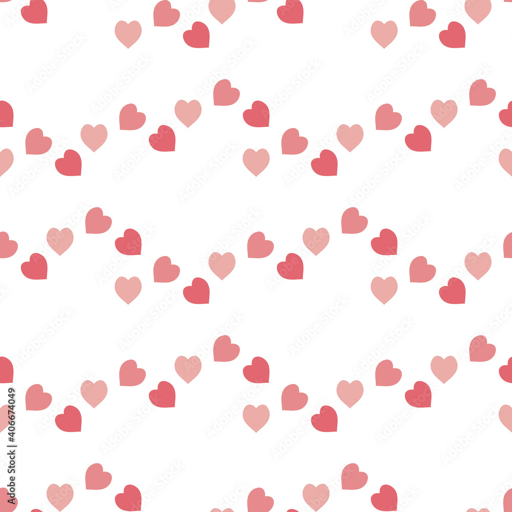 Seamless pattern with warm pink hearts on white background. Vector image.