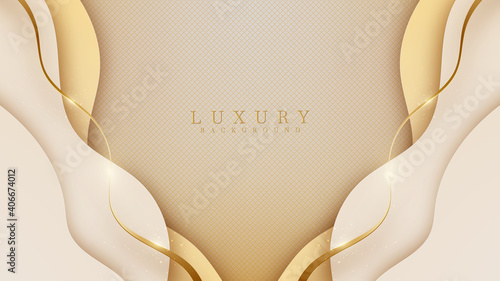 Abstract yellow luxury background with golden line , paper cut style 3d. vector illustration.