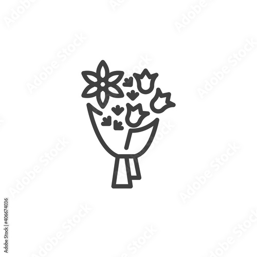 Wrapped flower bouquet line icon. linear style sign for mobile concept and web design. Flower bouquet outline vector icon. Symbol, logo illustration. Vector graphics