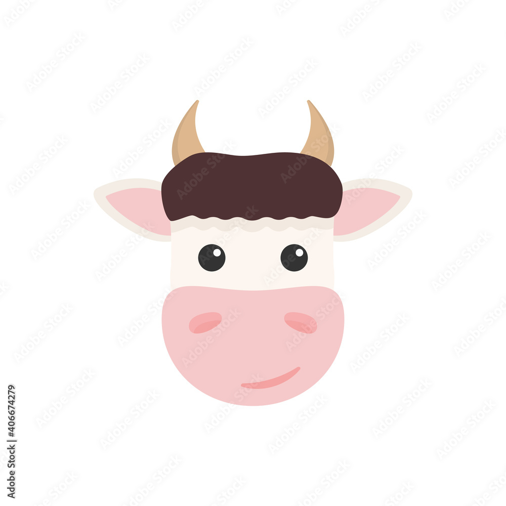 Cow head icon. Farm flat animal. Vector isolated on white background