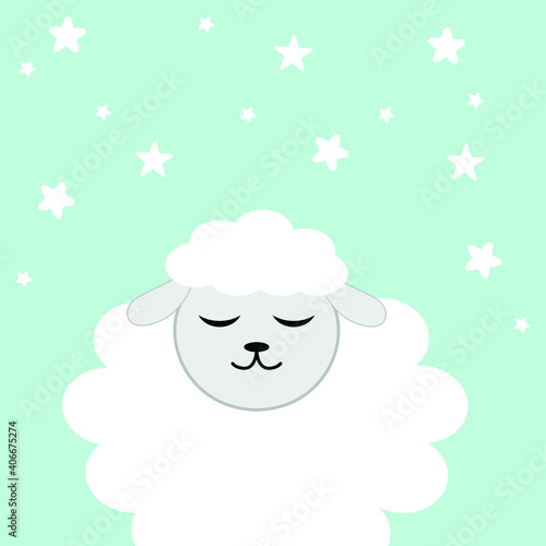 Wallpaper Mural flat vector illustration of Little lamb with closed eyes. cute lamb for children's party, textiles and cards Torontodigital.ca