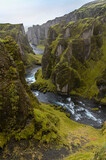 View of the cliffs and a river from above, Fjadrargljufur Canyon, Kirkjubaejarklaustur, Iceland