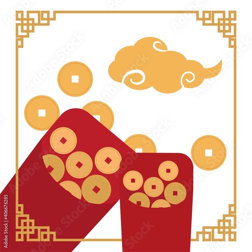 Happy chinese new year 2021, year of the ox . Isolated on red background. frame chinese ornament. ox sign zodiac