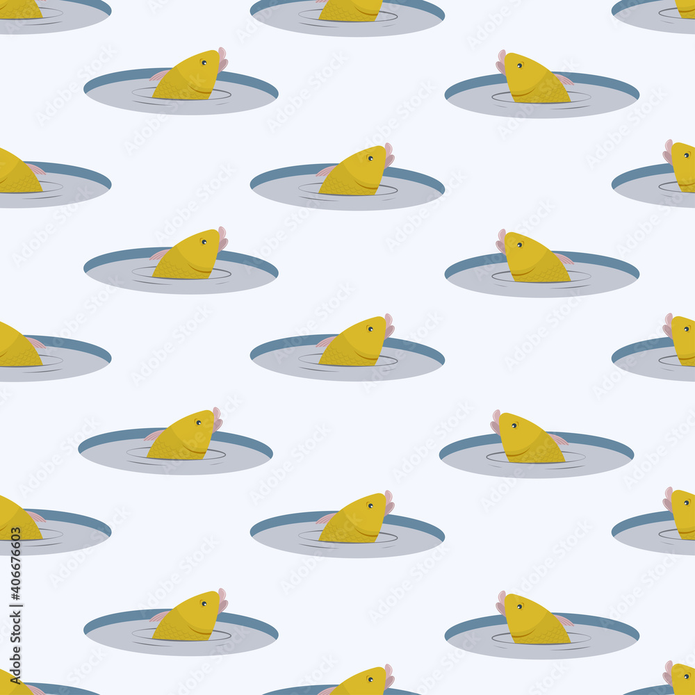 Obraz premium Pattern of gold fishs from hole. vector illustration.