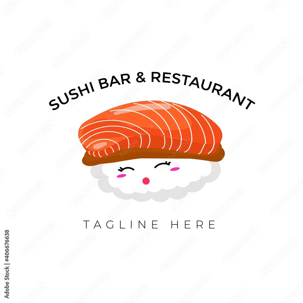 Sushi bar logo design flat isolated on white background. Sushi Logo. Sushi. Vector Illustration
