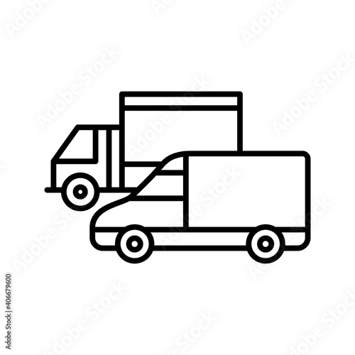 Unique Parked Trucks Vector Line Icon