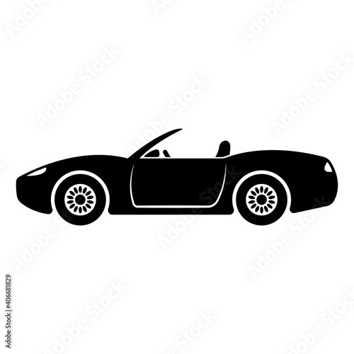 Car convertible icon. Black silhouette. Side view. Sports transport. Vector flat graphic illustration. The isolated object on a white background. Isolate.