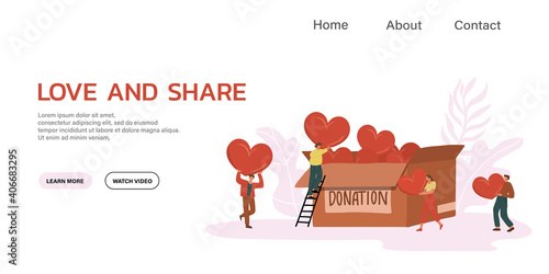 people share love and social supporting care . Volunteering and Charity Concept.  People Filling love and help each other. flat design vector illustration