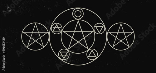 Pentacles isolated on dark background