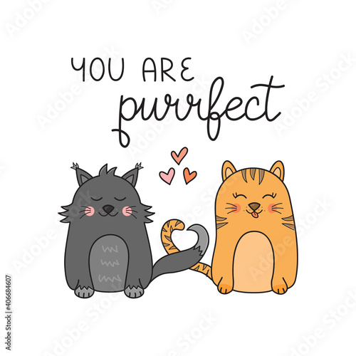 Billede på lærred You are purrfect pun cat vector illustration