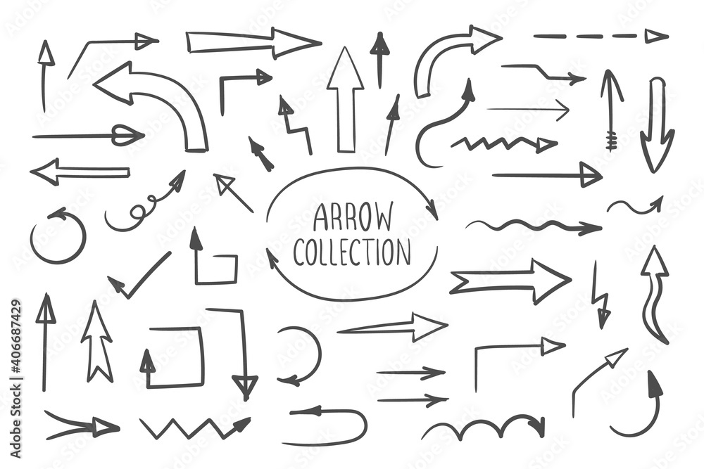 Set of Hand Drawn Arrows. Arrows doodle direction mark. Vector illustration Set of Hand Drawn Arrows. Arrows doodle direction mark. Vector illustration