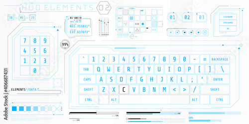 A set of HUD keyboards elements for a futuristic interface.