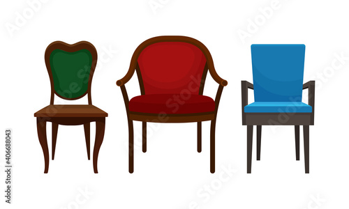 Chair as Seat and Piece of Furniture Vector Set
