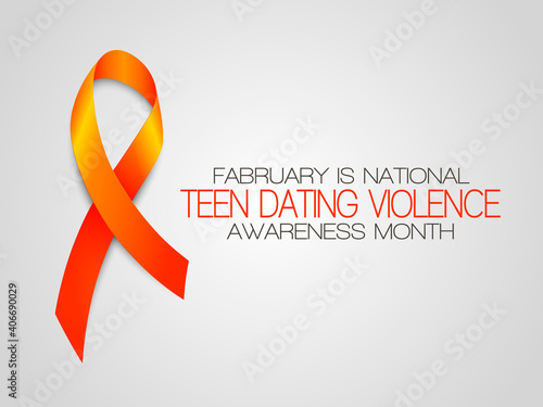 Fabruary is National. Teen Dating Violence. Awareness months. Vector illustration with orange ribbon on grey background photo