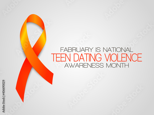 Fabruary is National. Teen Dating Violence. Awareness months. Vector illustration with orange ribbon on grey background