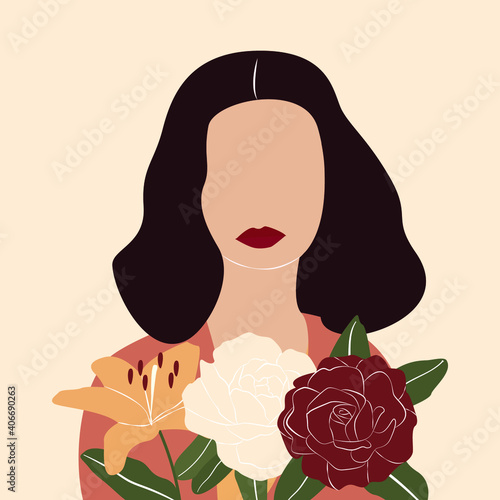 Feminine concept illustration of boho woman. Perfect for posters, wall art, cards. Woman clip art isolated on white background. Vector illustration, eps10