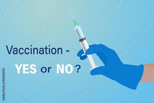 A poster about the vaccine . Get vaccinated or not. Injections, prevention, immunization, treatment of infection 2019-ncov. fighting the COVID-19 epidemic