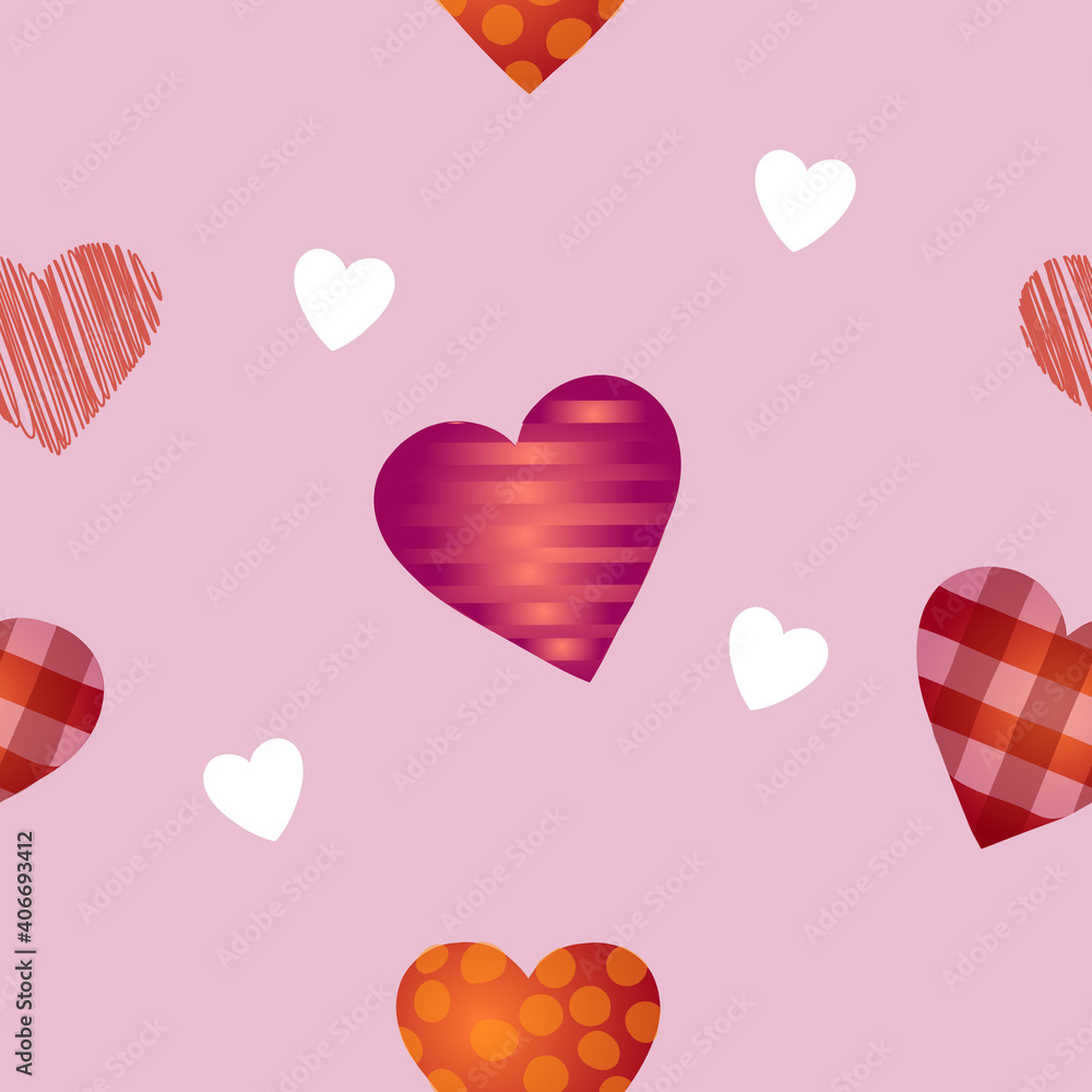 Vector seamless pink background with hearts for Valentine's Day
